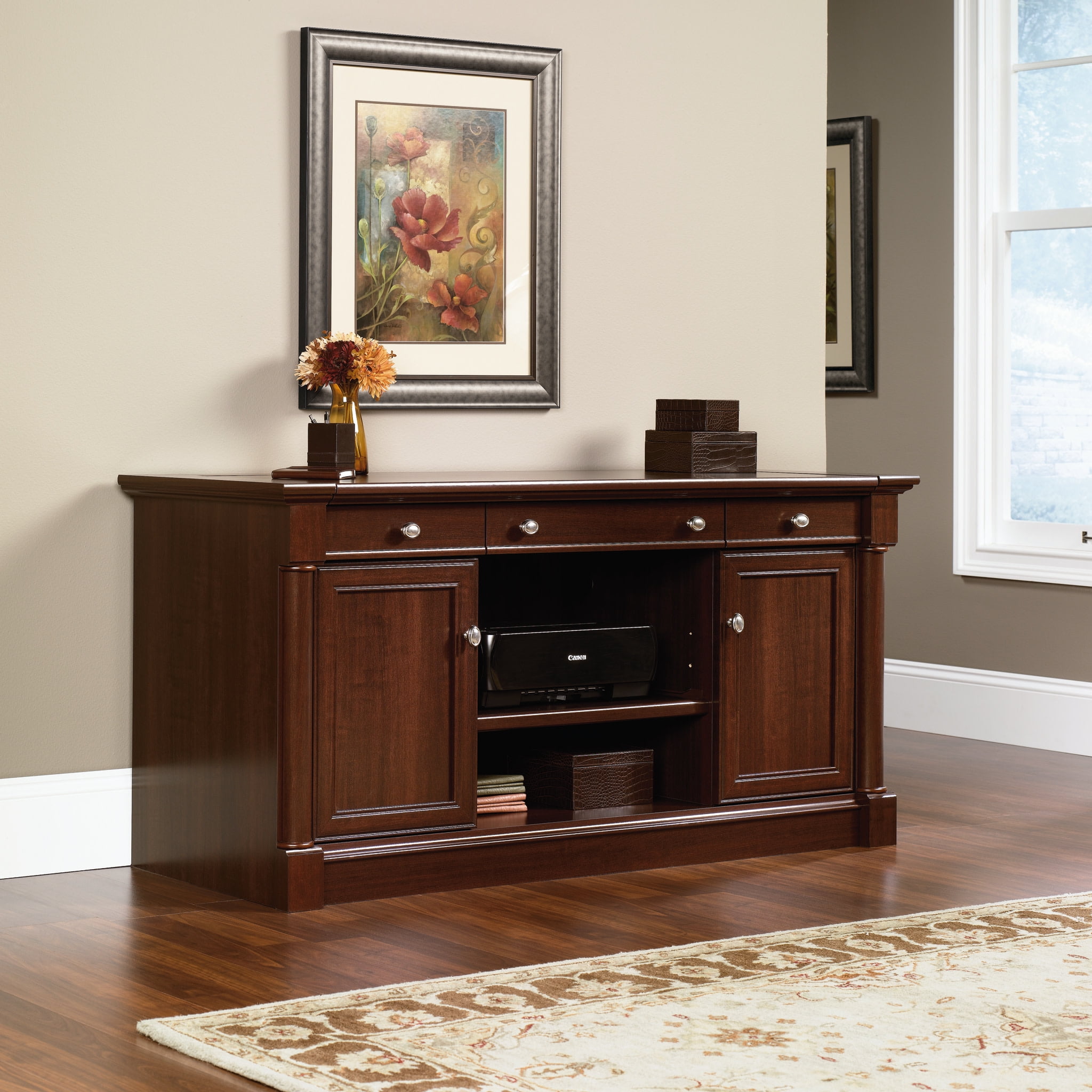 Select Cherry Wood Credenza with Drawer and Keyboard Tray