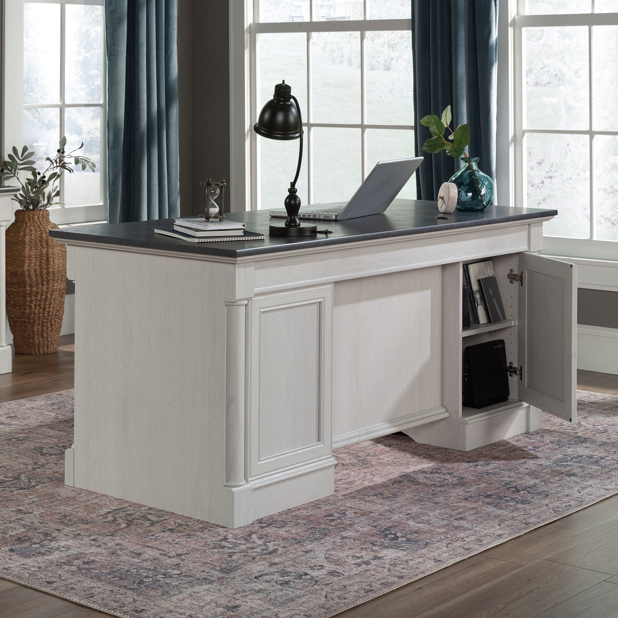Glacier Oak Executive Desk with Drawers and Keyboard Tray