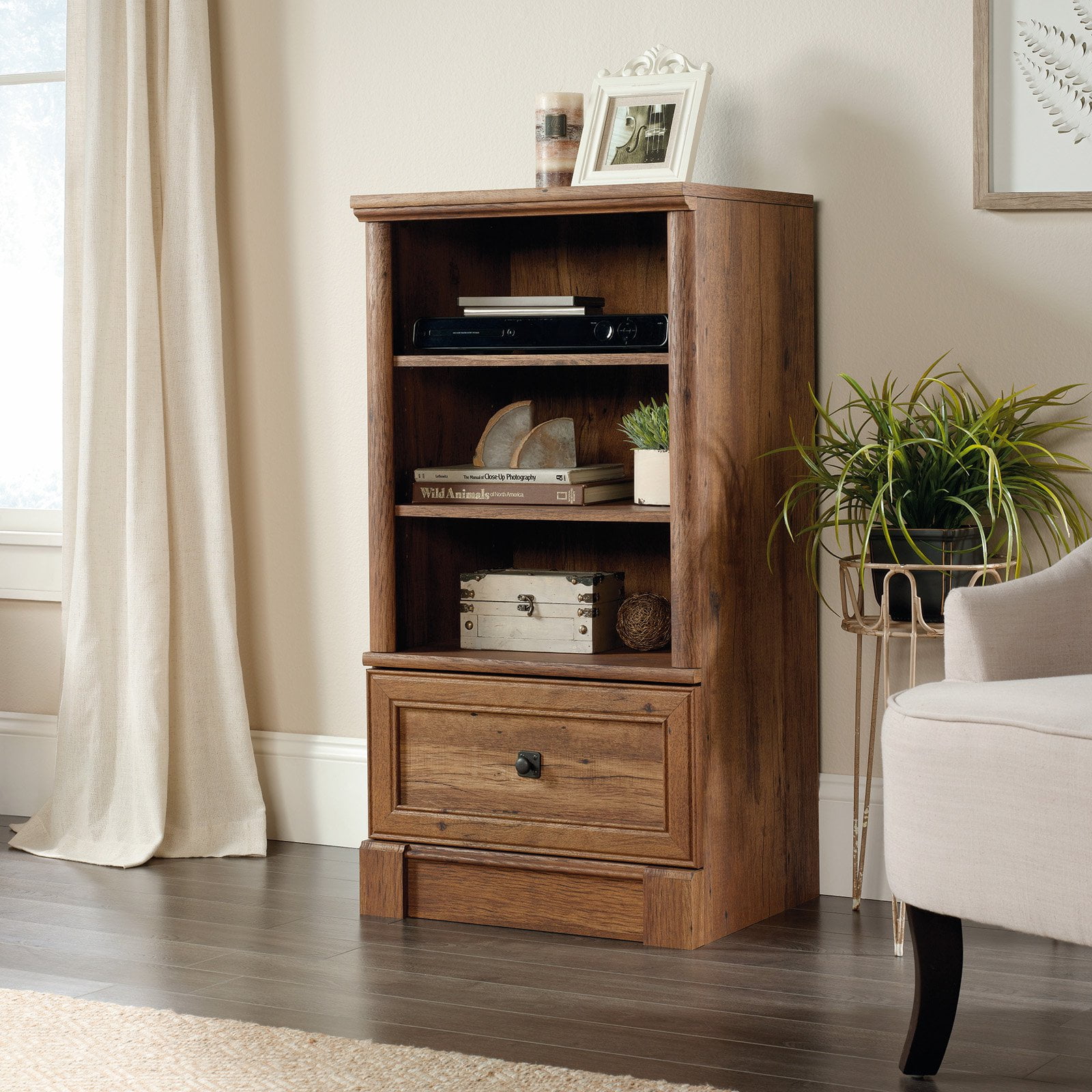 Sauder Palladia Technology Pier Bookcase Vintage Oak Finish