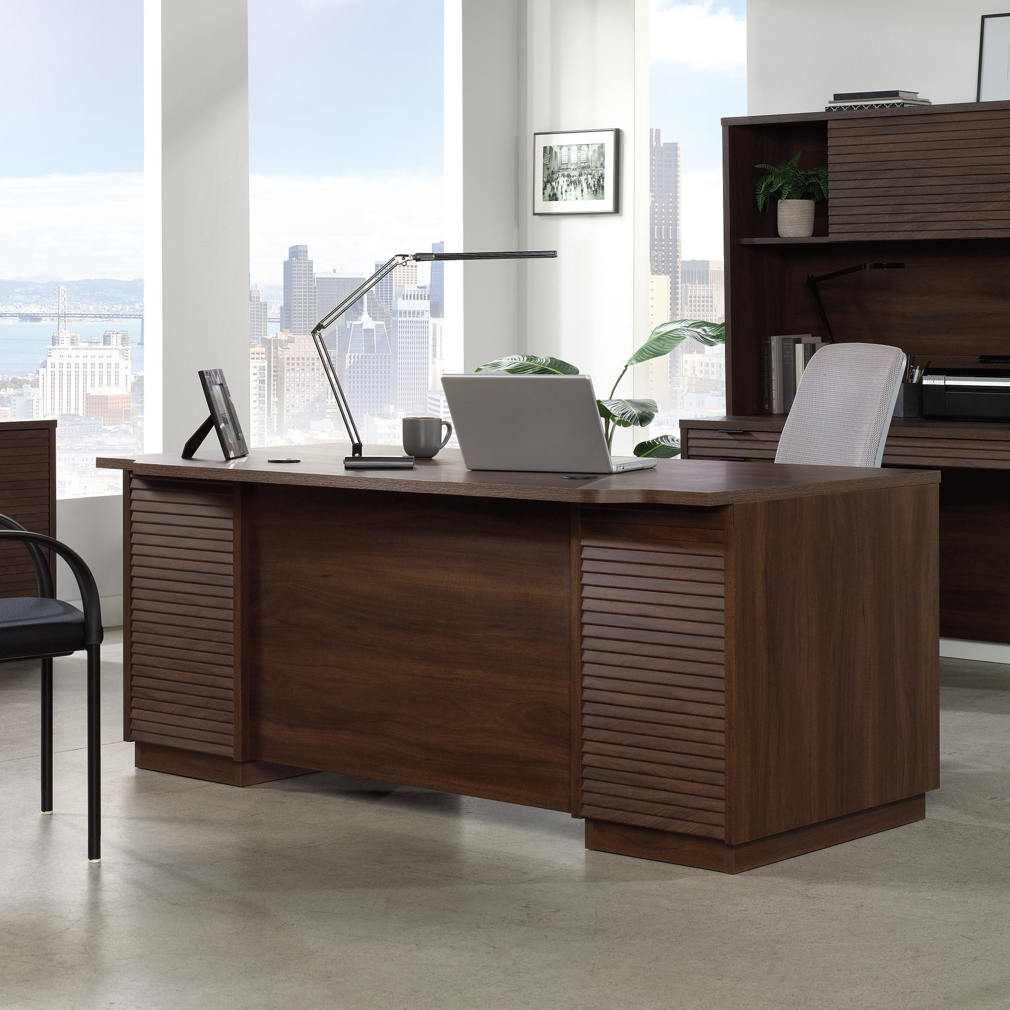Spiced Mahogany Executive Corner Desk with Drawer and Keyboard Tray
