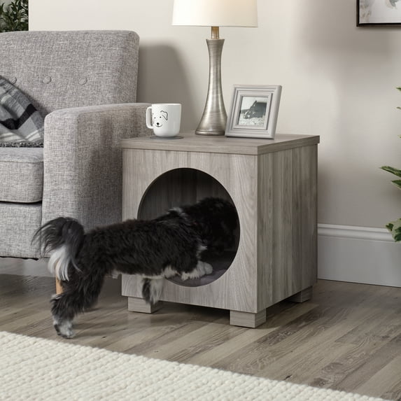 Sauder Pet Furniture Oscar Pet Bed Side Table Combo in Light Walnut, Light Walnut Finish