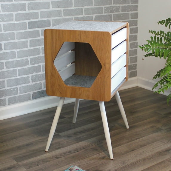 Sauder Pet Furniture Patches Modern Cat Bed/Nester with Felt, Serene Walnut Finish