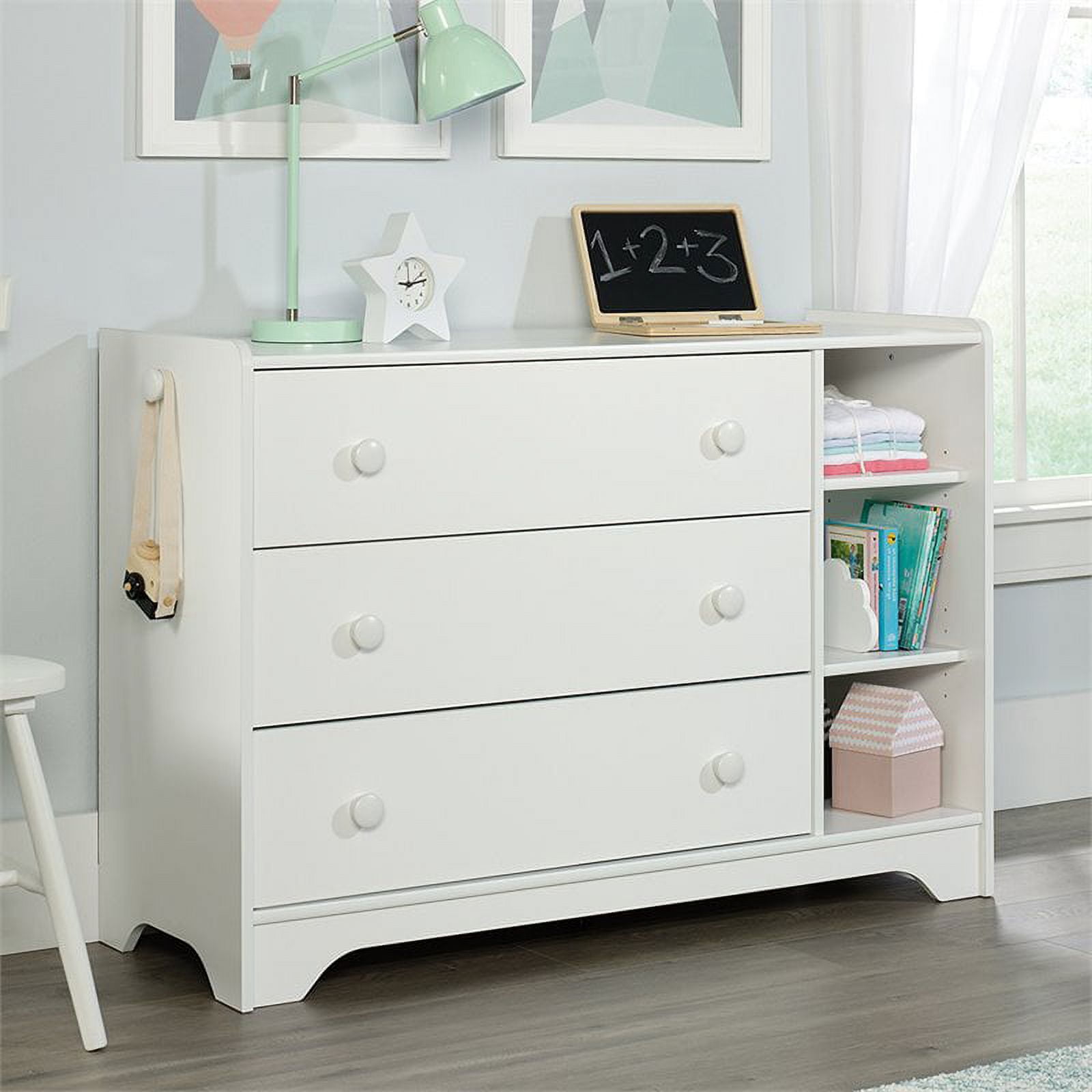 Sauder Pinwheel 3 Drawer Kids Dresser in Soft White