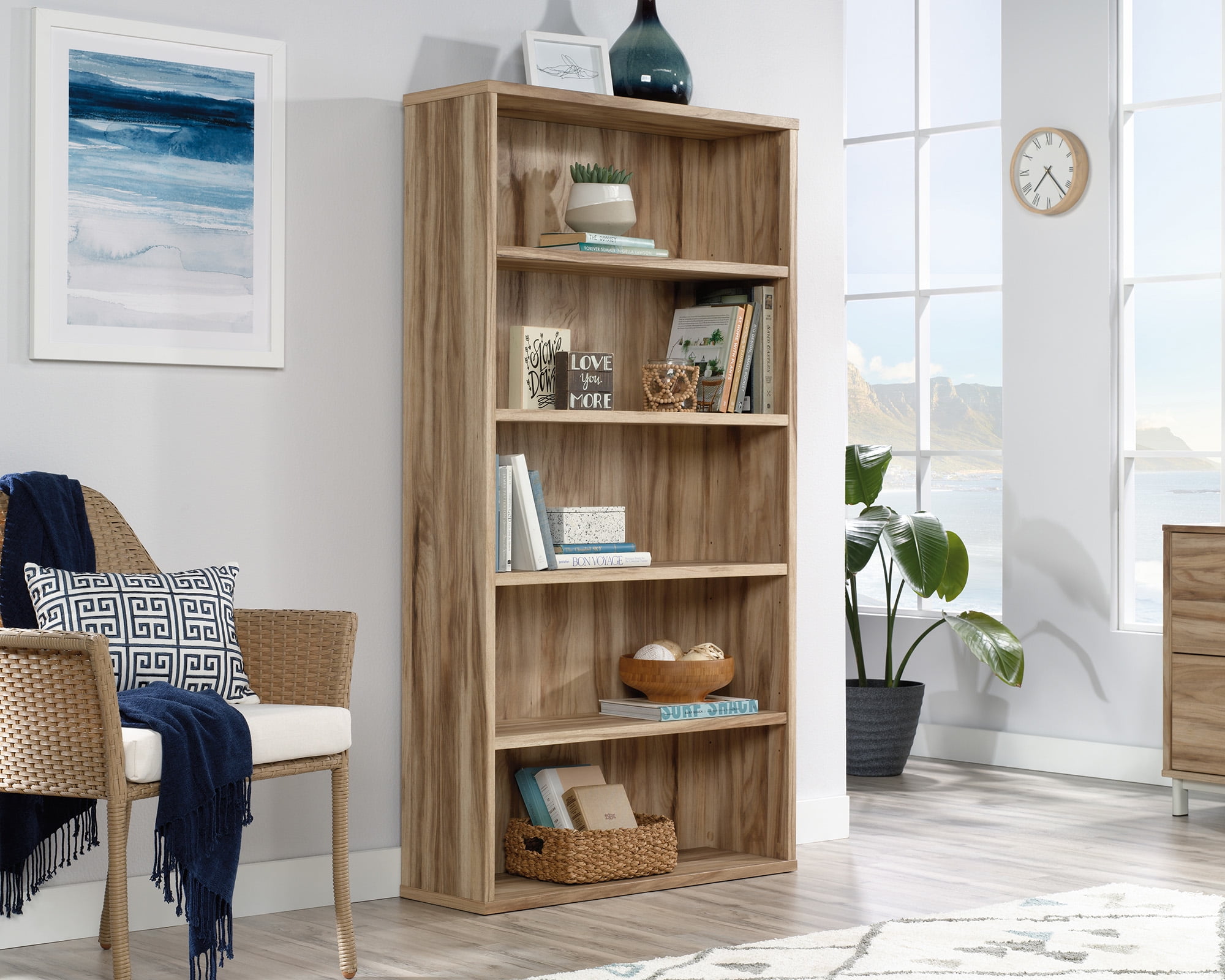 Sauder Portage Park Engineered Wood 5 Shelf Bookcase in Kiln Acacia Natural