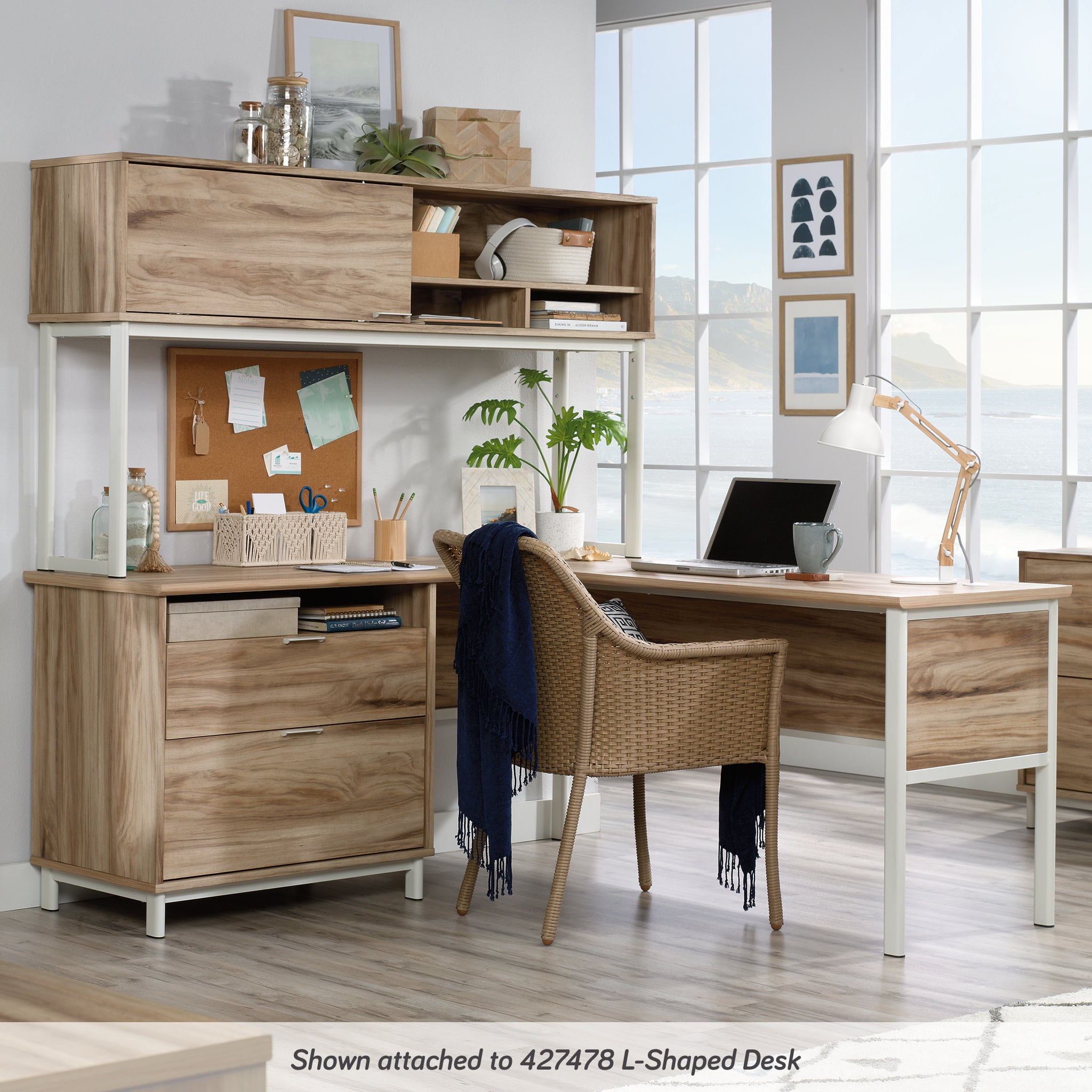 Sauder Portage Park Hutch for L-Shaped Desk, Kiln Acacia Finish ...