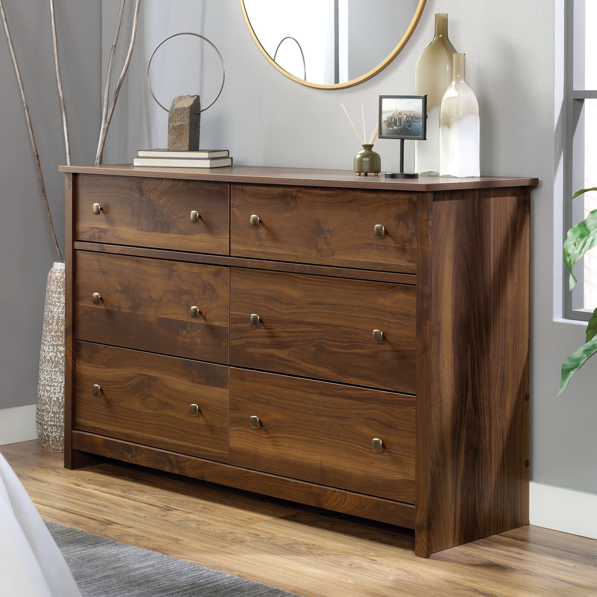 Grand Walnut 57'' Double Dresser with Deep Drawers