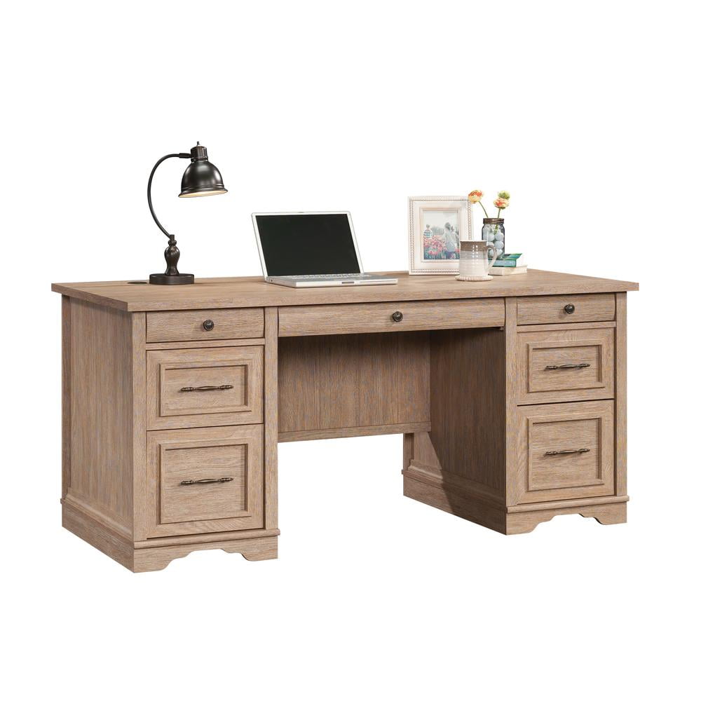 Sauder Rollingwood Engineered Wood Pedestal Desk in Brushed Oak