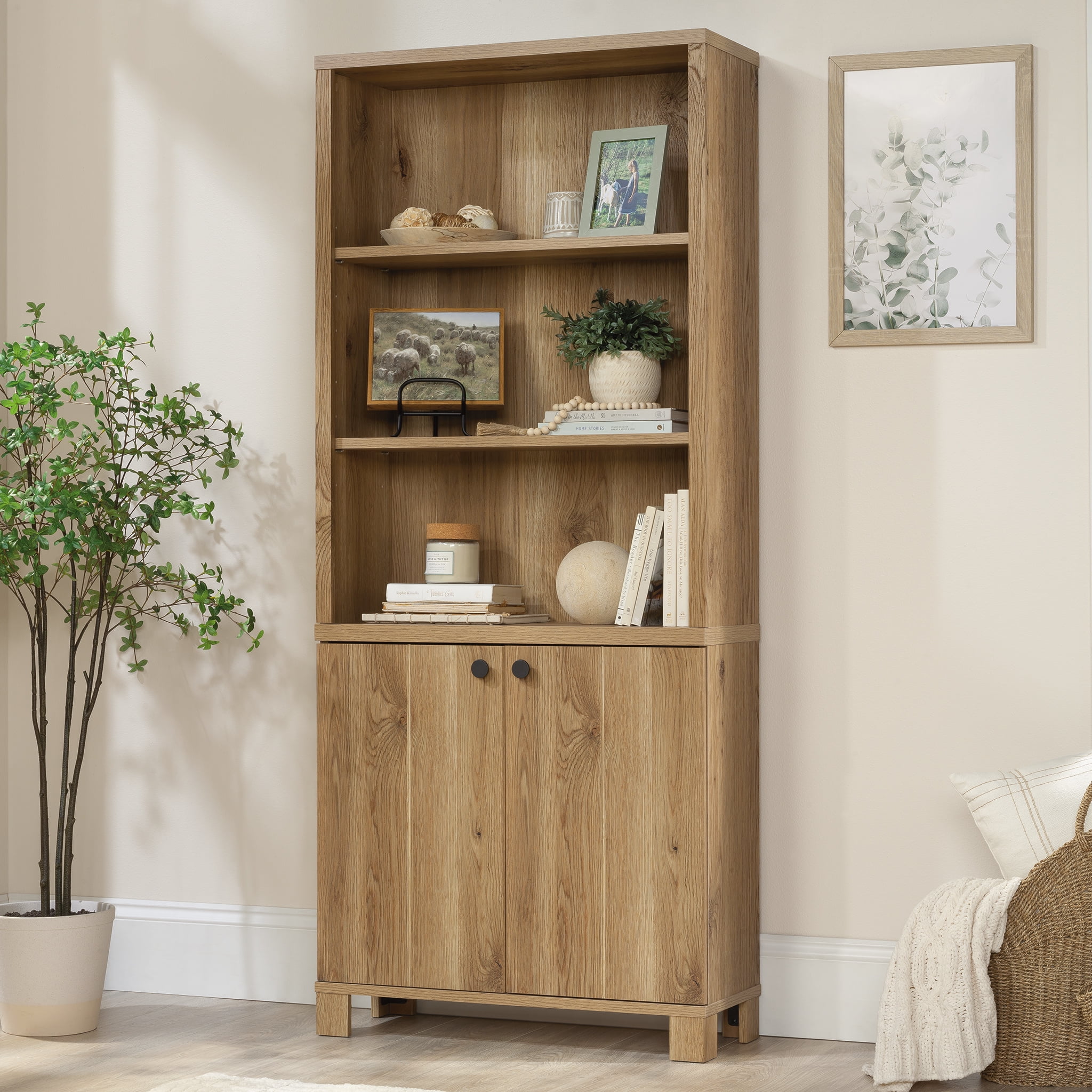 Timber Fitted Library Sauder Rosedale Ranch Engineered Wood Library with Hidden Storage in ...