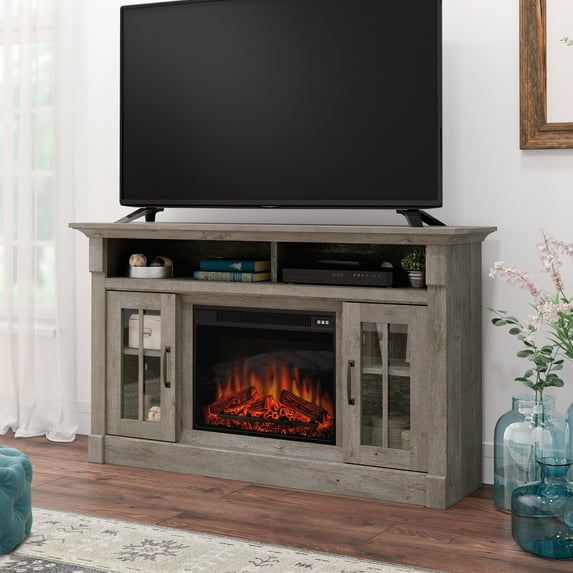 Sauder Rustic Fireplace TV Stand, for TVs up to 50", Mystic Oak Finish