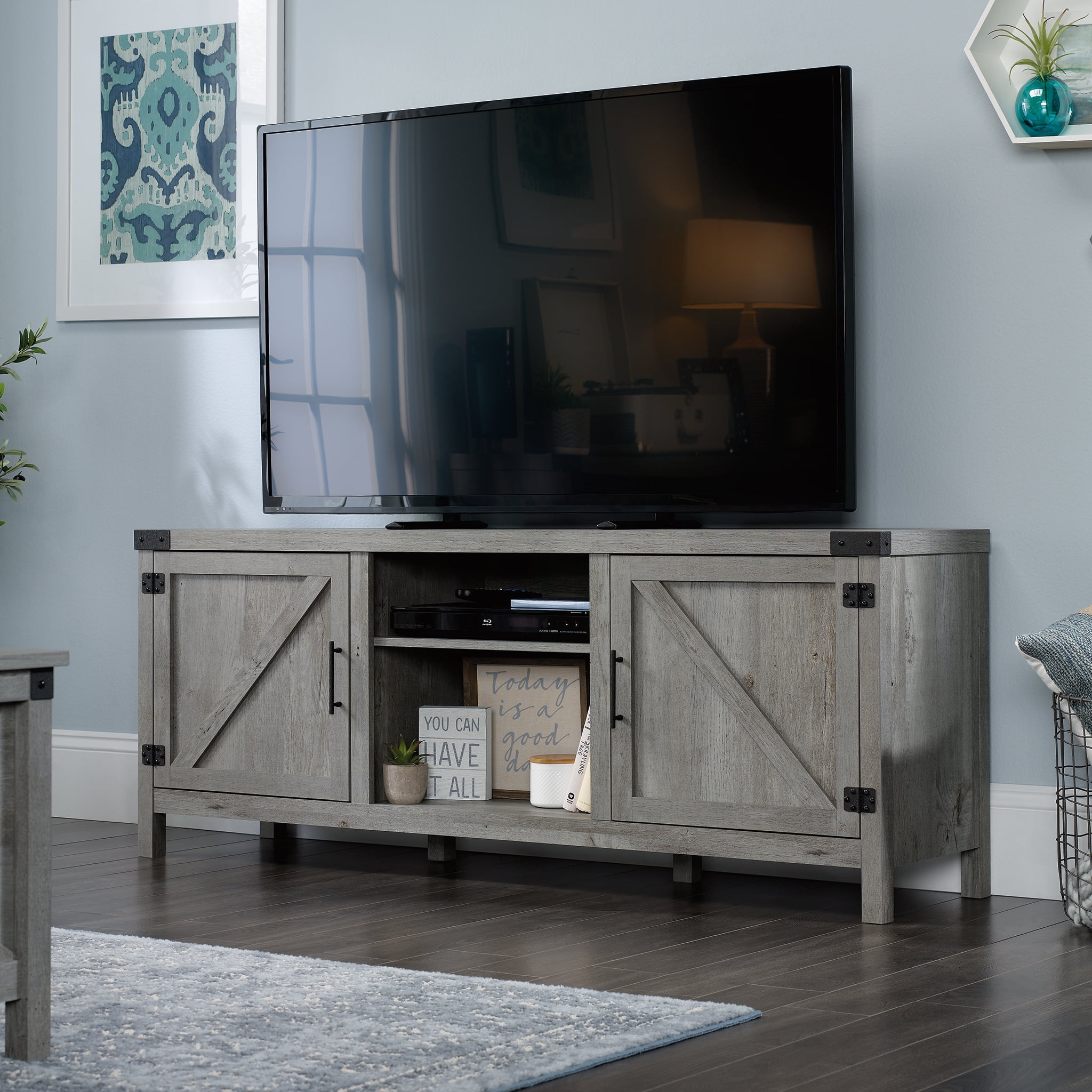 Sauder Saddler Way TV Stand for TVs up to 65", Mystic Oak Finish