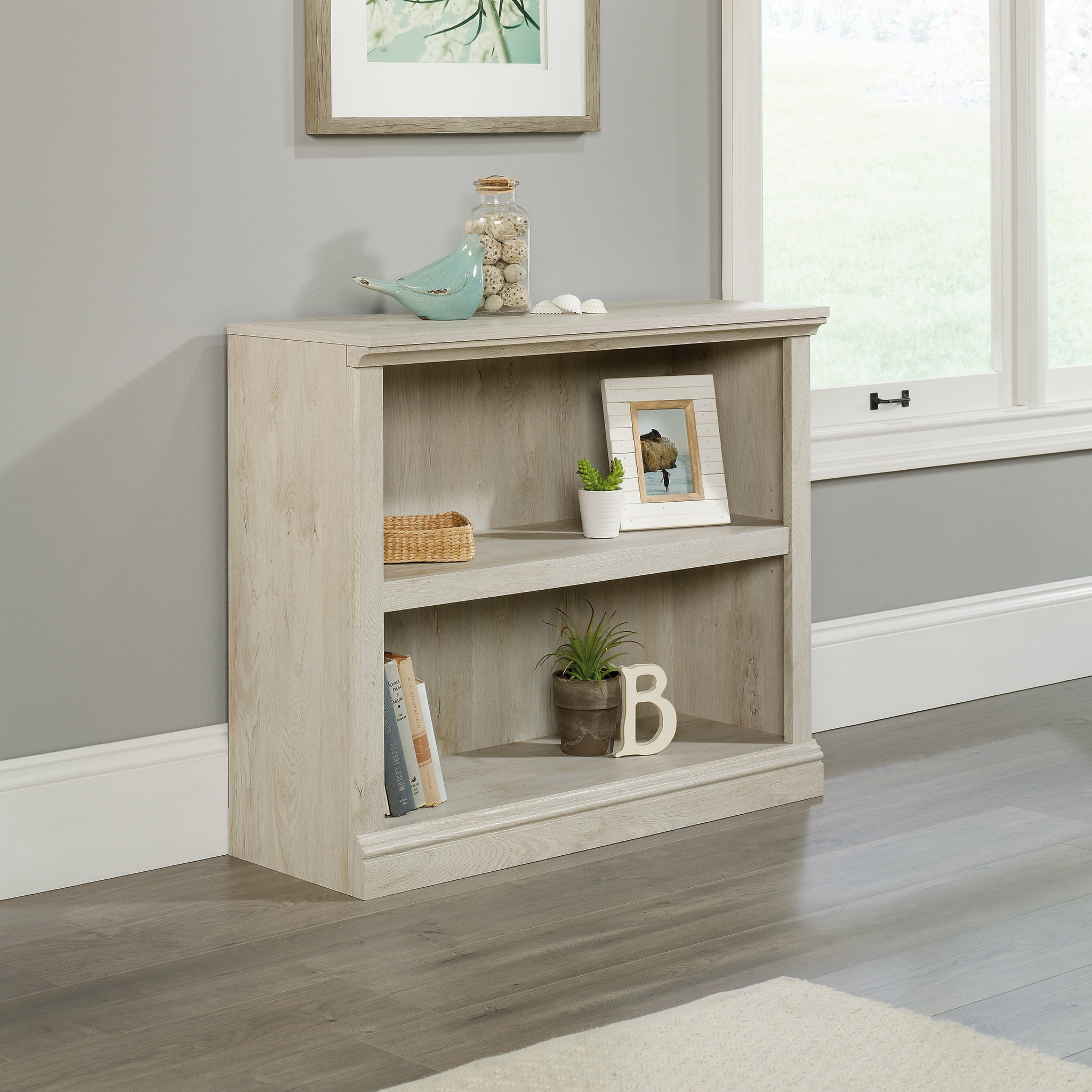 Adjustable Chalked Chestnut Wood 2-Shelf Bookcase
