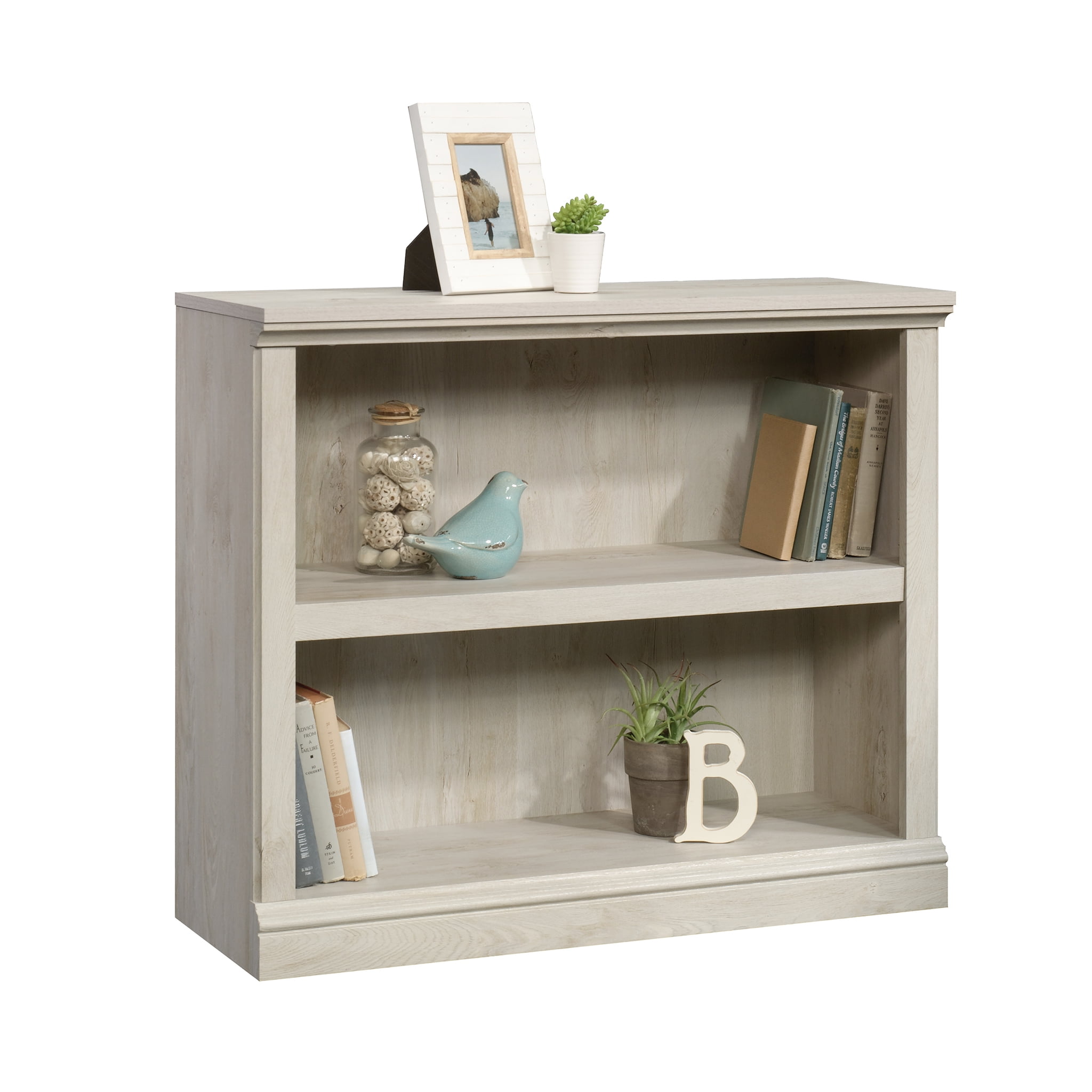 Adjustable Chalked Chestnut Wood 2-Shelf Bookcase
