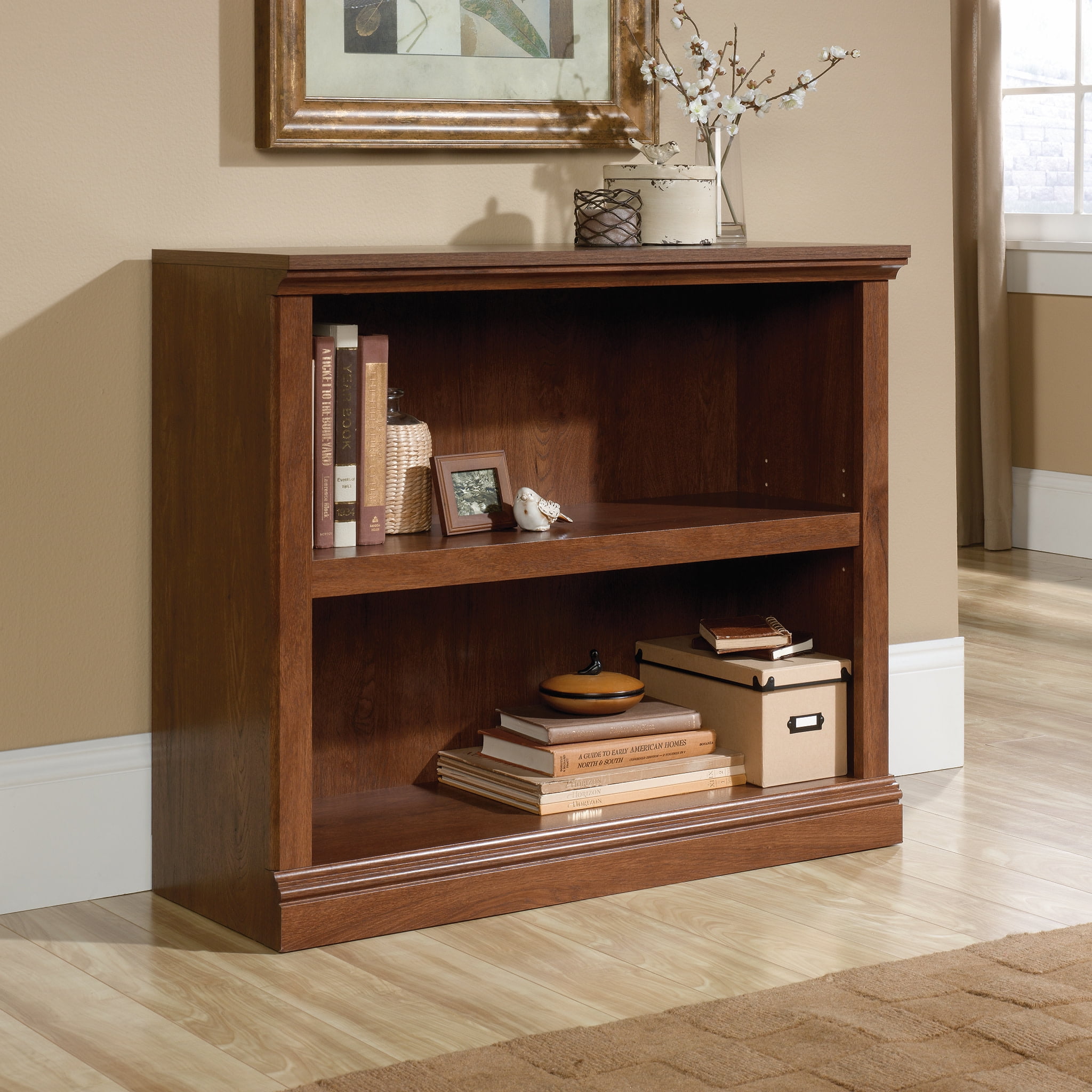 Adjustable 2-Shelf Oiled Oak Bookcase with Storage Cubes