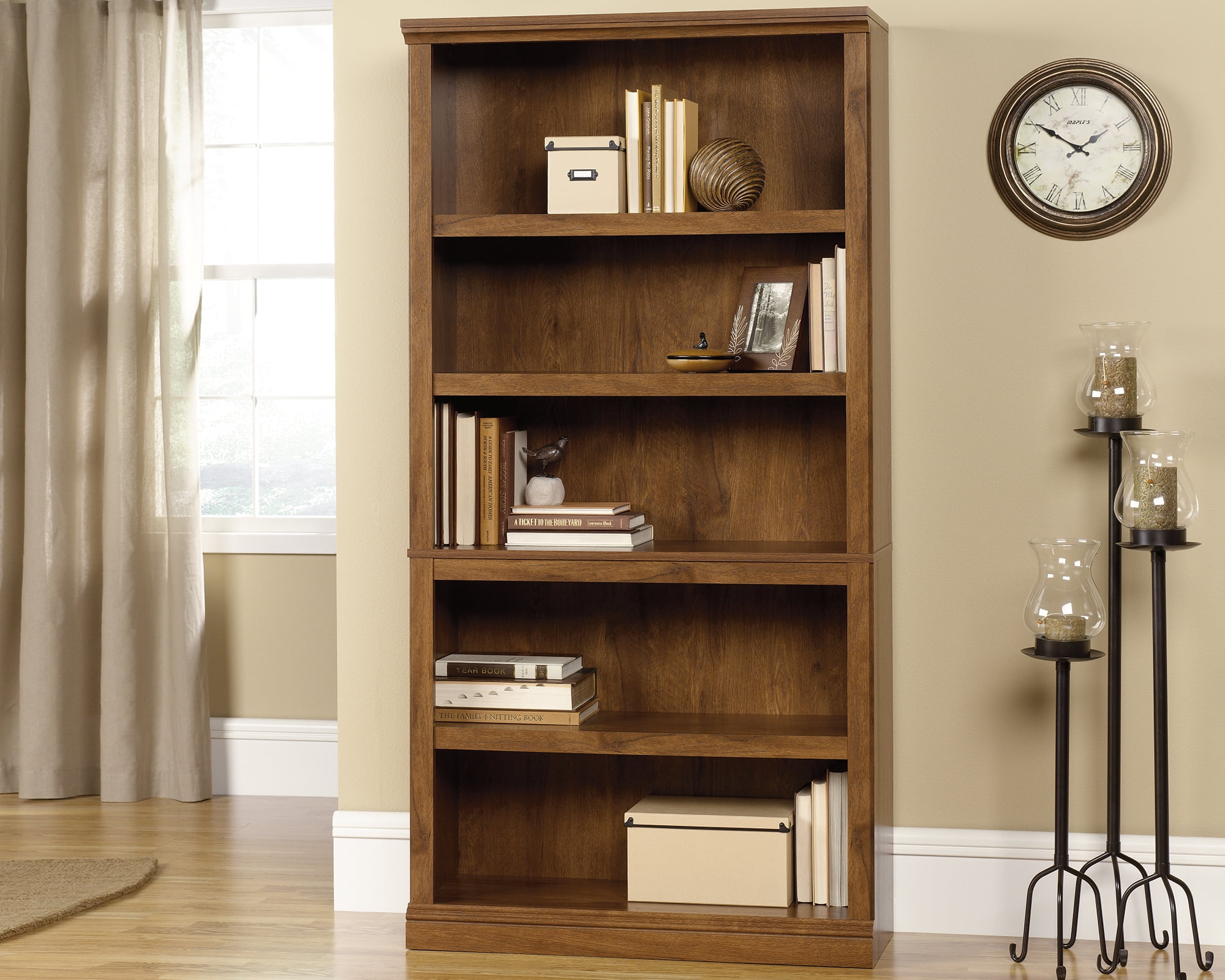 Oiled Oak 70" Adjustable 5-Shelf Bookcase