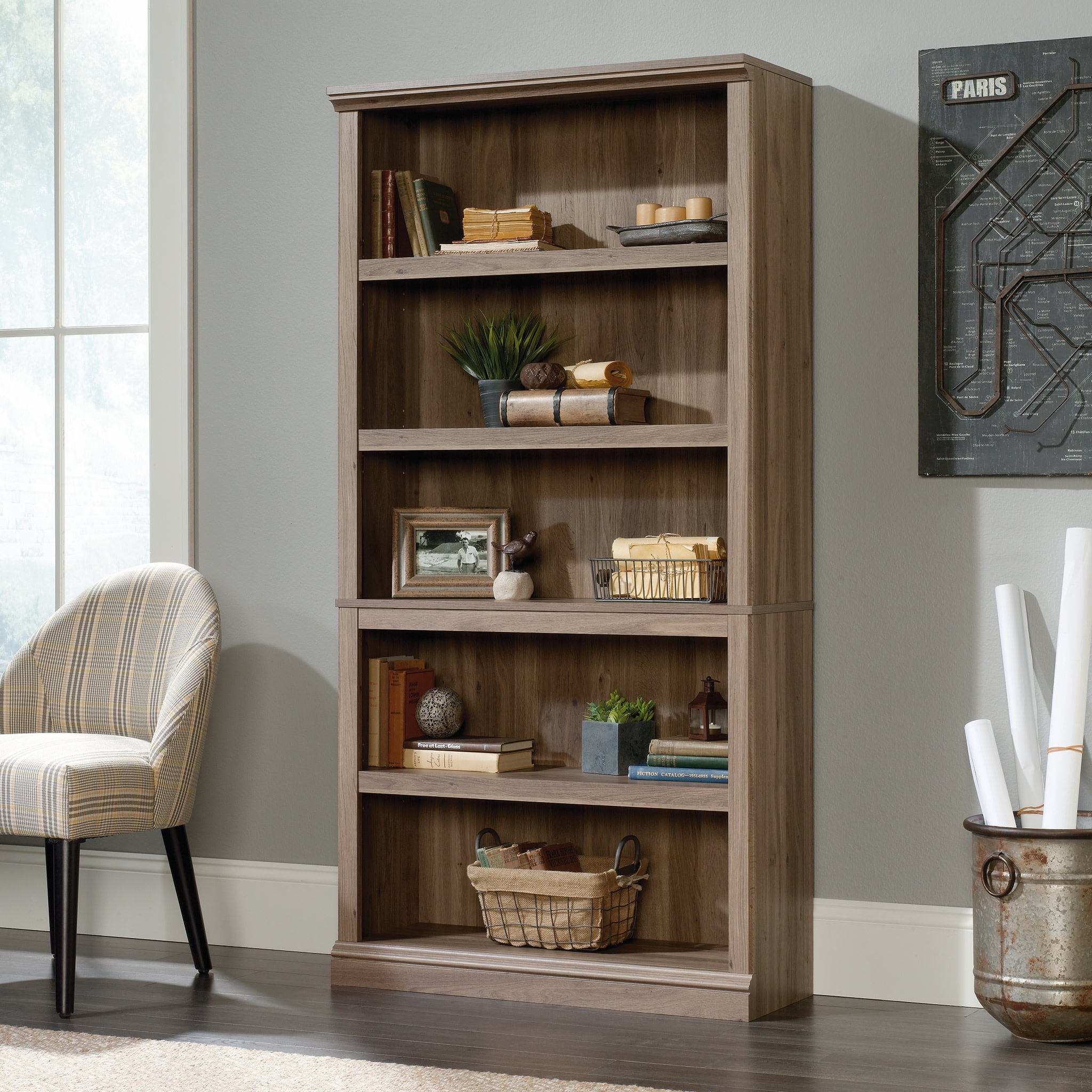 Adjustable Salt Oak 5-Shelf Bookcase