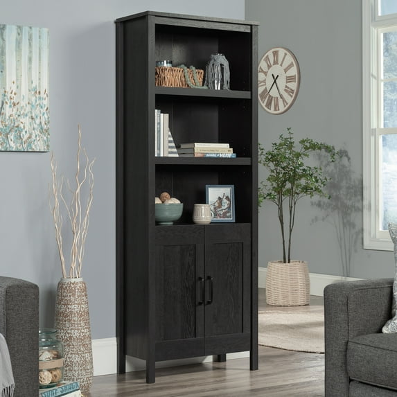 Sauder Select Engineered Wood Bookcase with Doors in Raven Oak Finish
