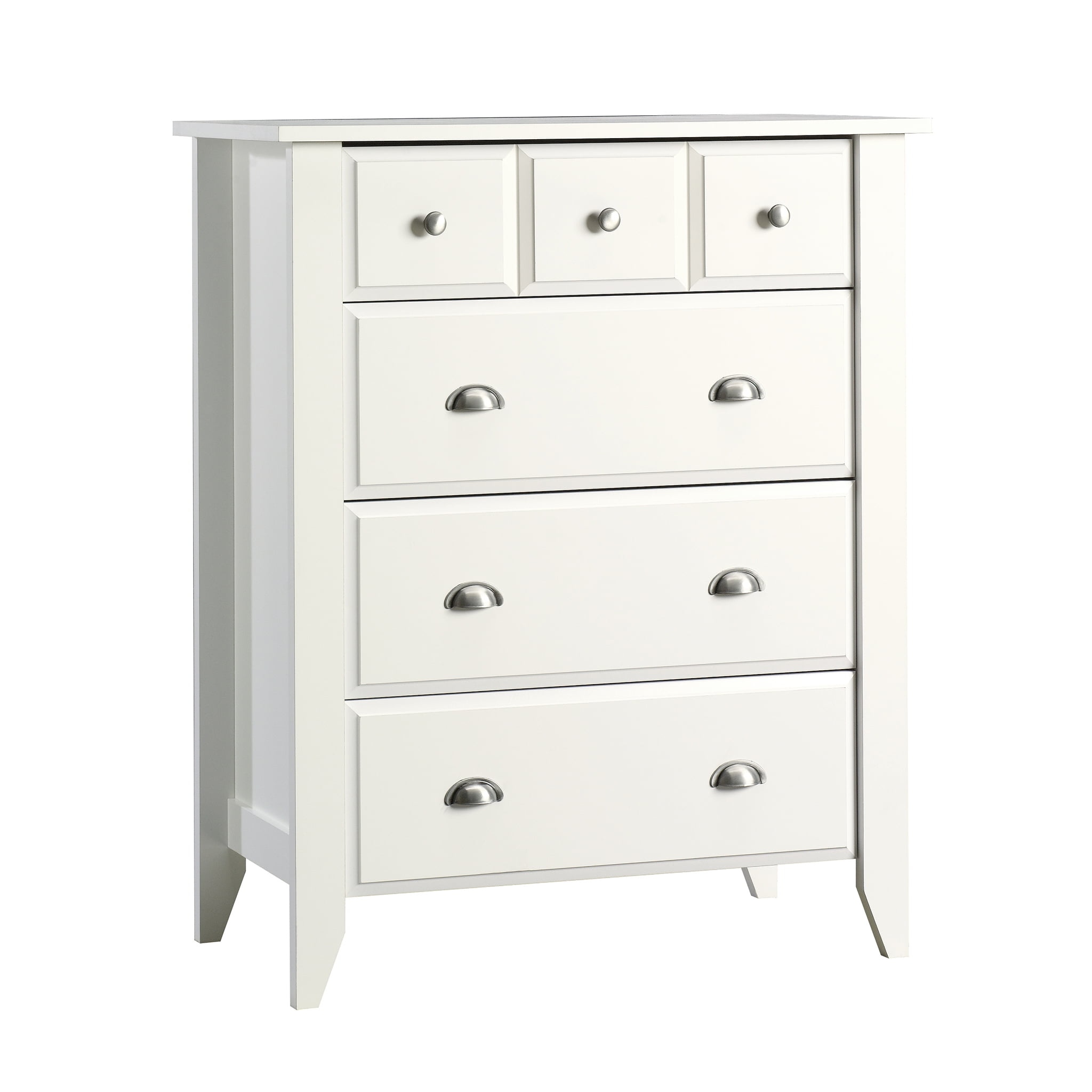 Soft White 4-Drawer Vertical Chest with Nickel Hardware
