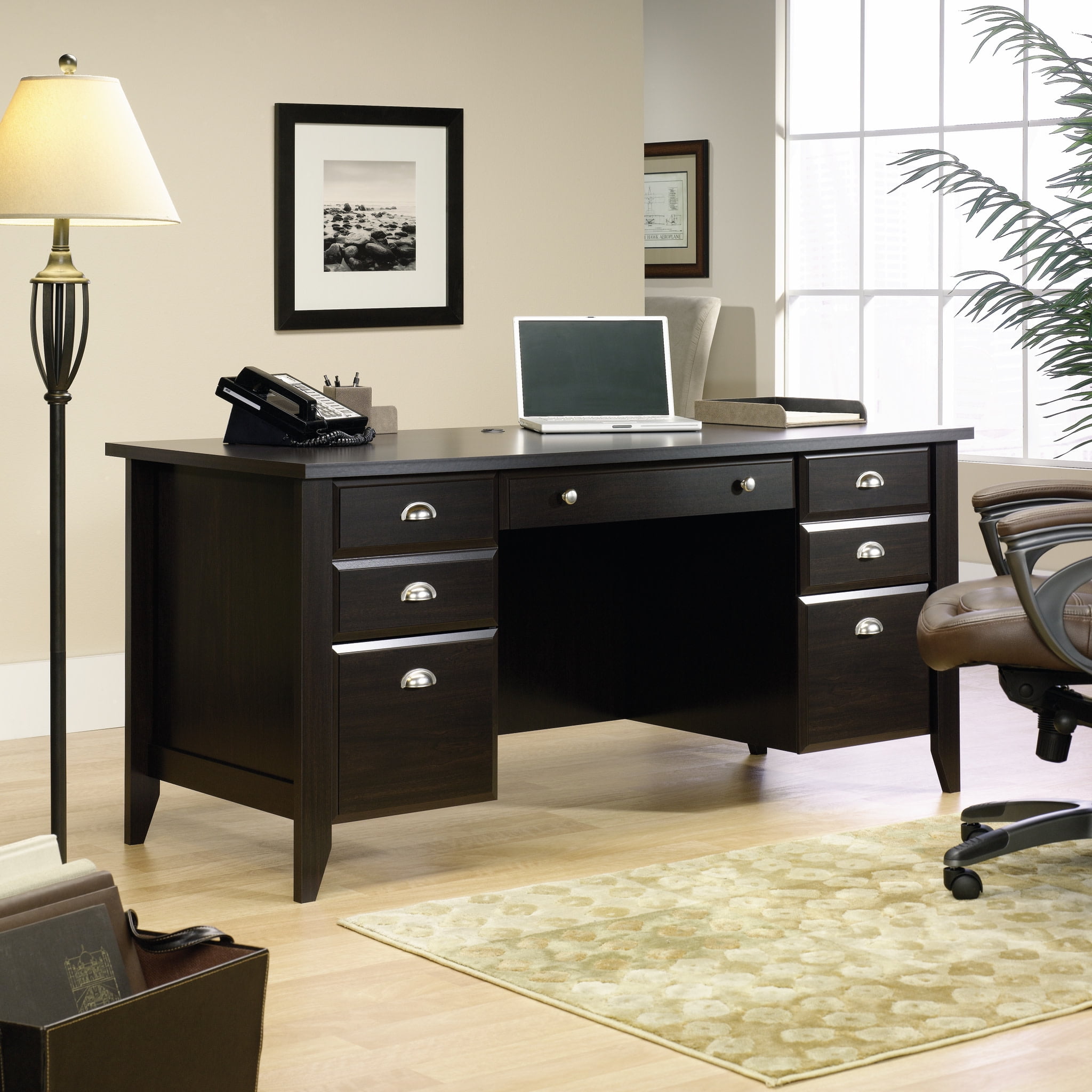 Sauder Shoal Creek Executive Desk Jamocha Wood Finish