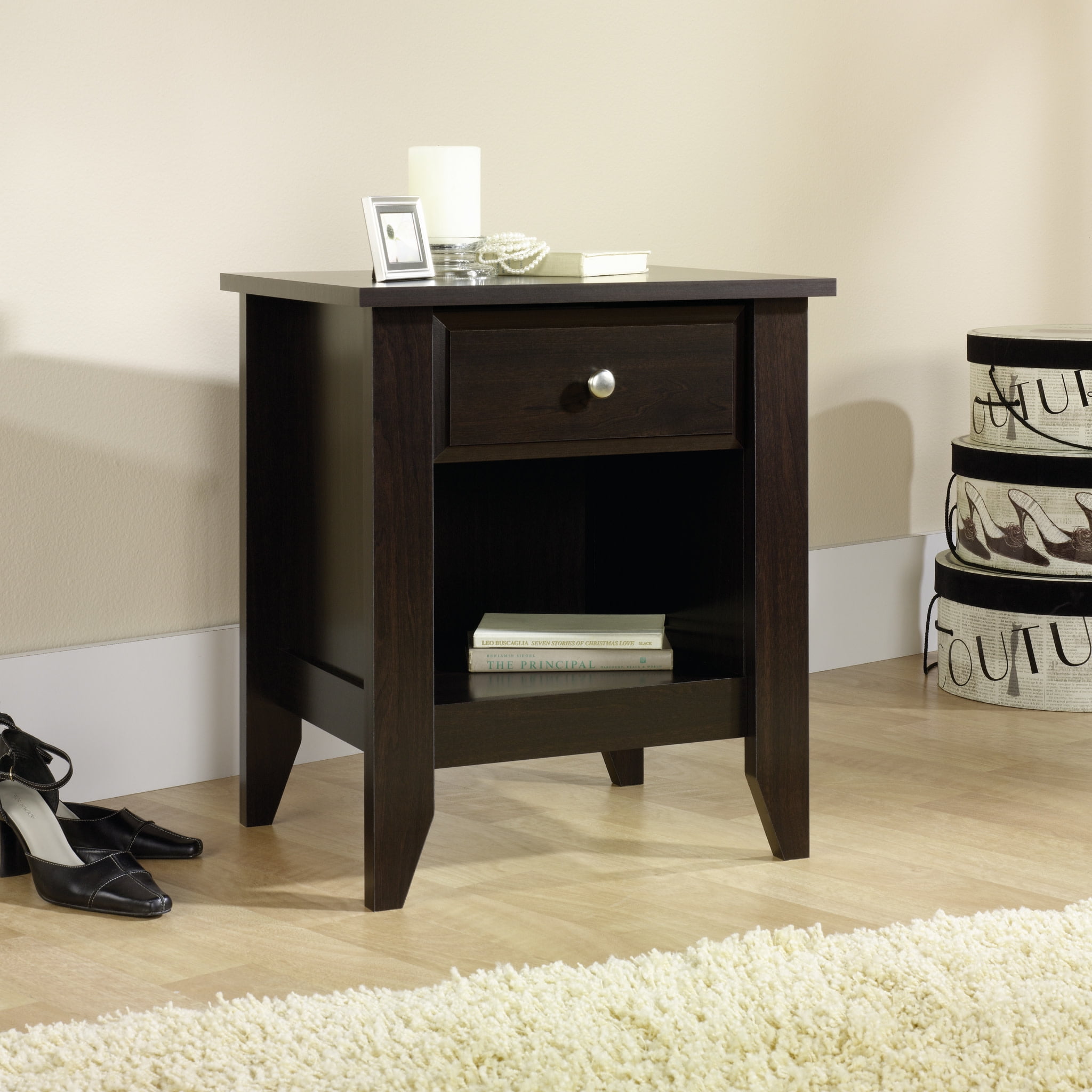 Jamocha Wood 1-Drawer Nightstand with Open Shelf