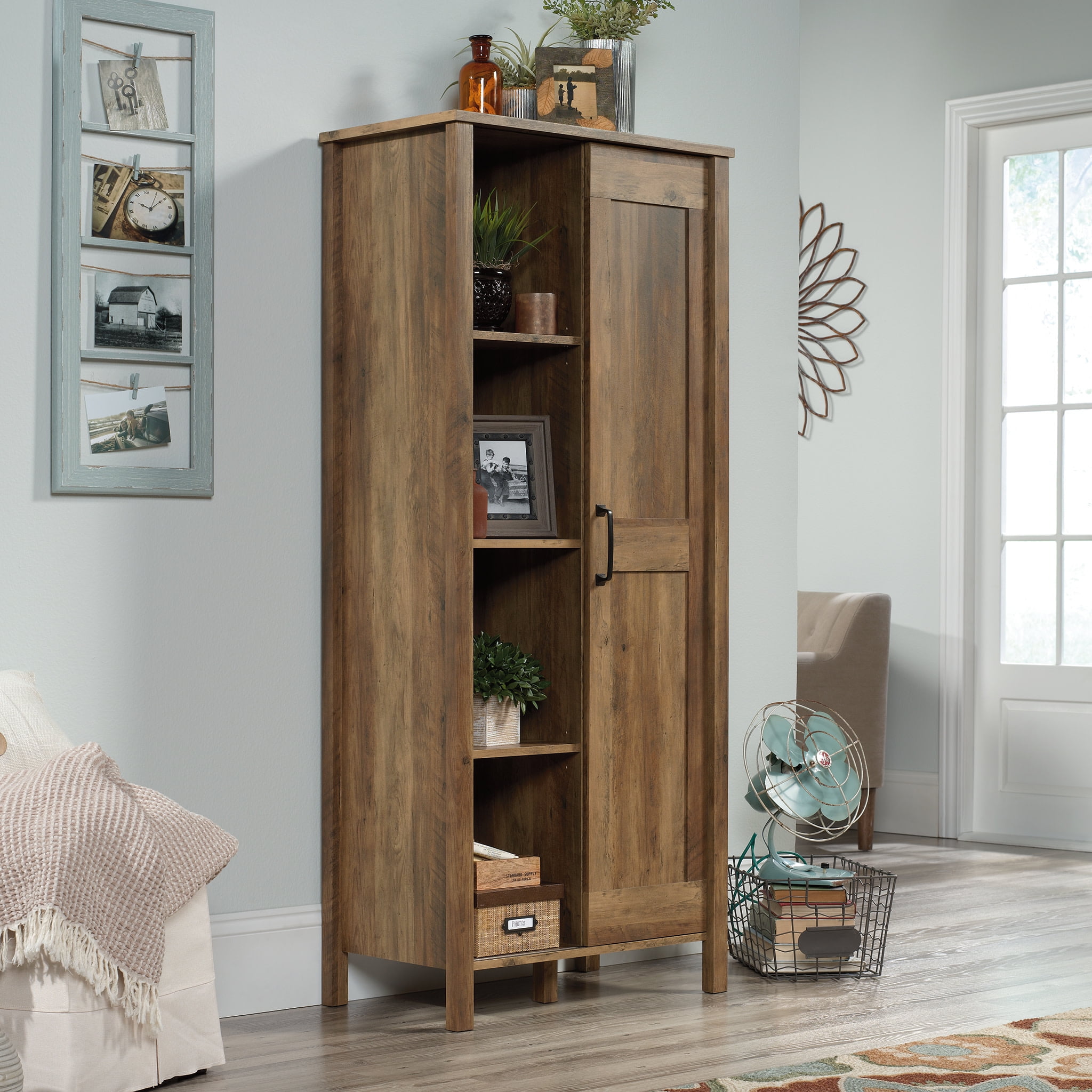 Rural Pine Freestanding Adjustable Shelving Storage Cabinet