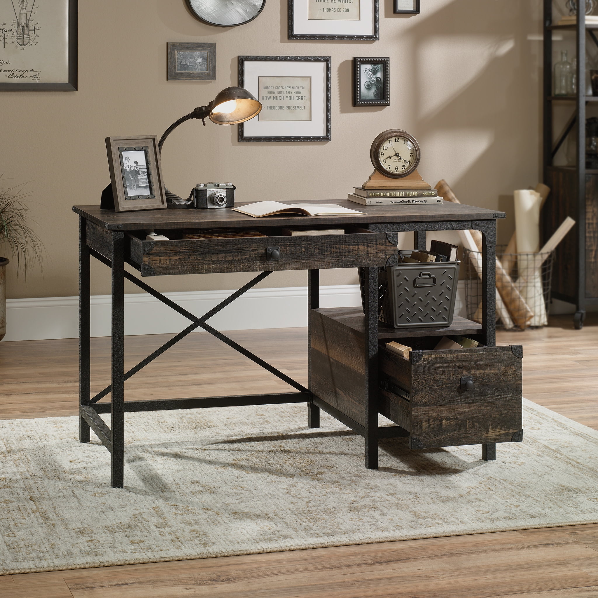 Sauder Steel River Writing Desk Carbon Oak Finish Walmart