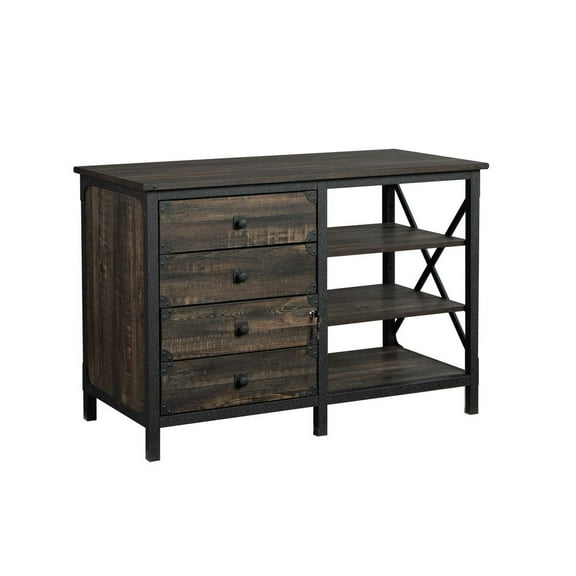 Sauder Steel River Engineered Wood Credenza in Carbon Oak
