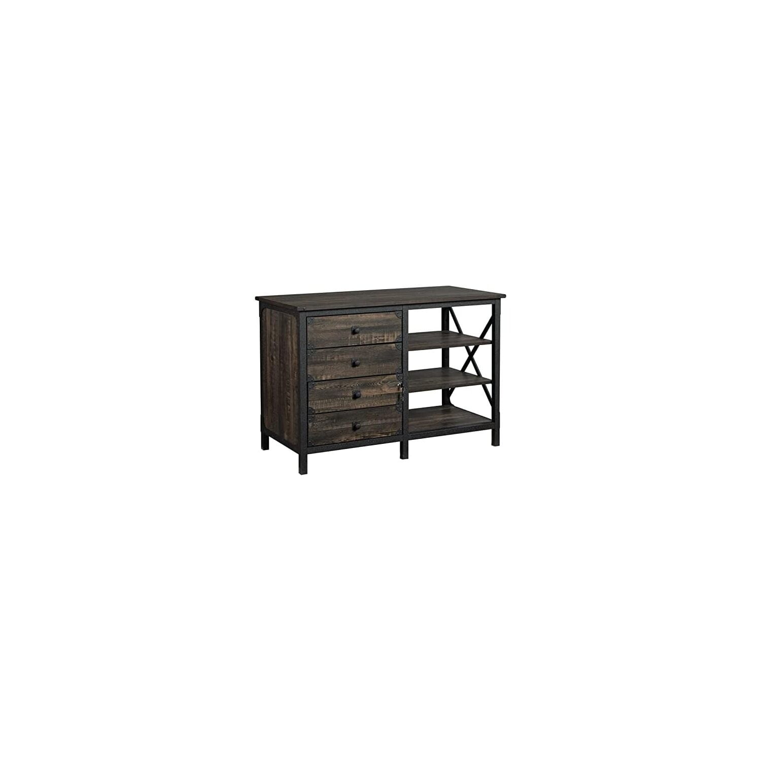 Carbon Oak Industrial 3-Drawer Lockable Filing Credenza