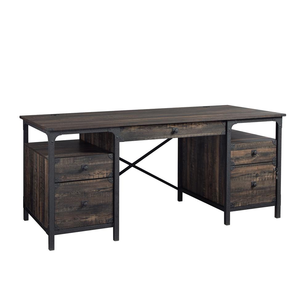 Sauder Steel River Executive Desk, Carbon Oak Finish