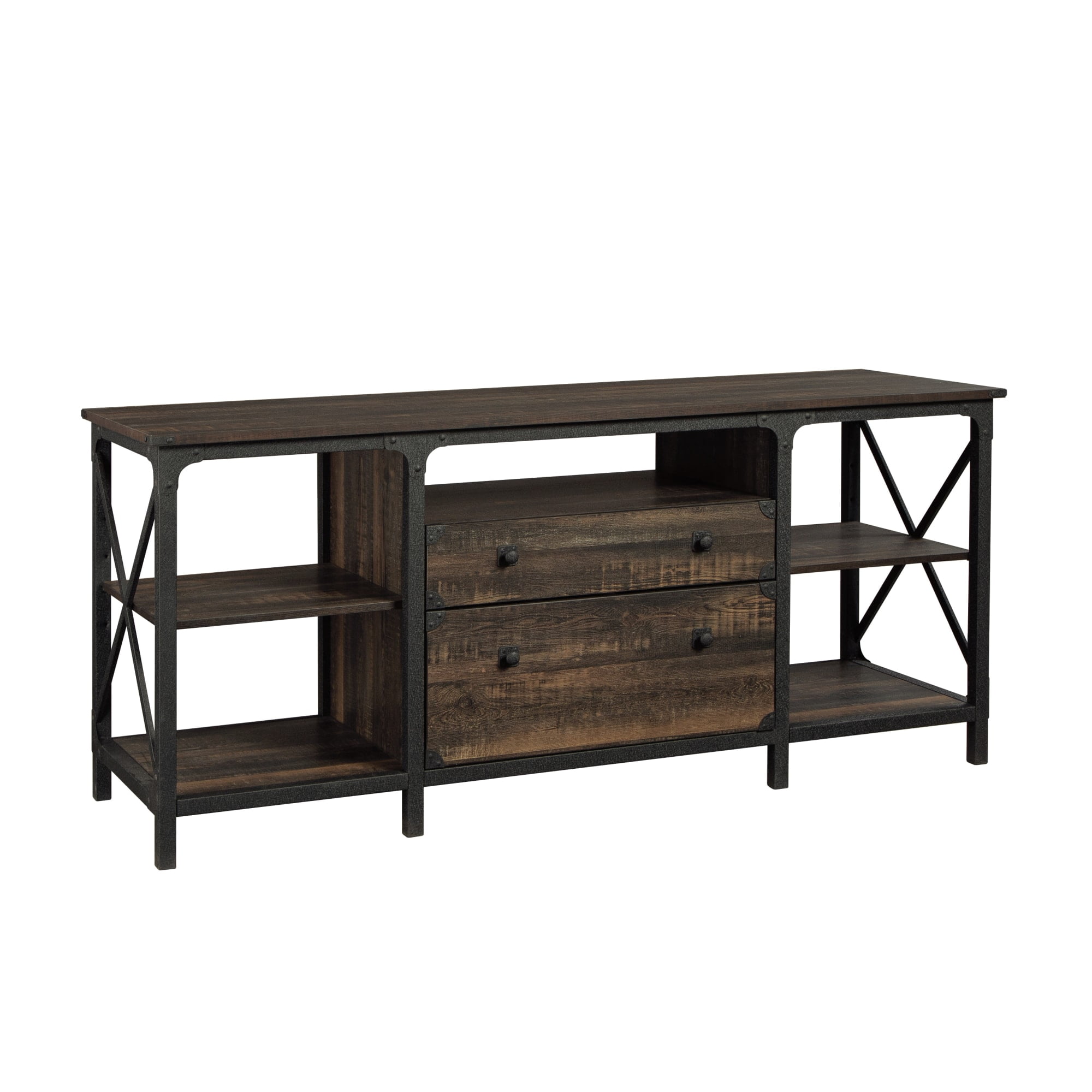 Brown Wood Credenza with Drawer and Filing Cabinet