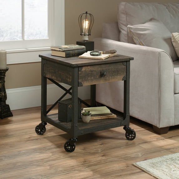 Sauder Steel River End Table, Carbon Oak Finish