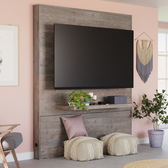 Sauder Steel River Entertainment Wall for TV's up to 70", Weathered Wood Finish