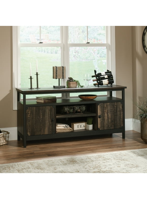 Sauder Steel River Rustic Metal & Wood TV Stand with Doors for TVs up to 60", Carbon Oak Finish