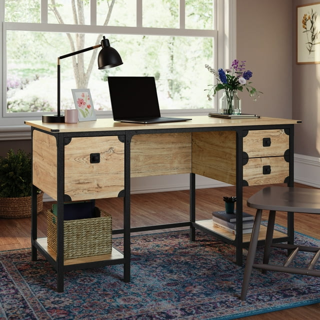 Sauder Steel River Small Desk with Drawers, Milled Mesquite Finish