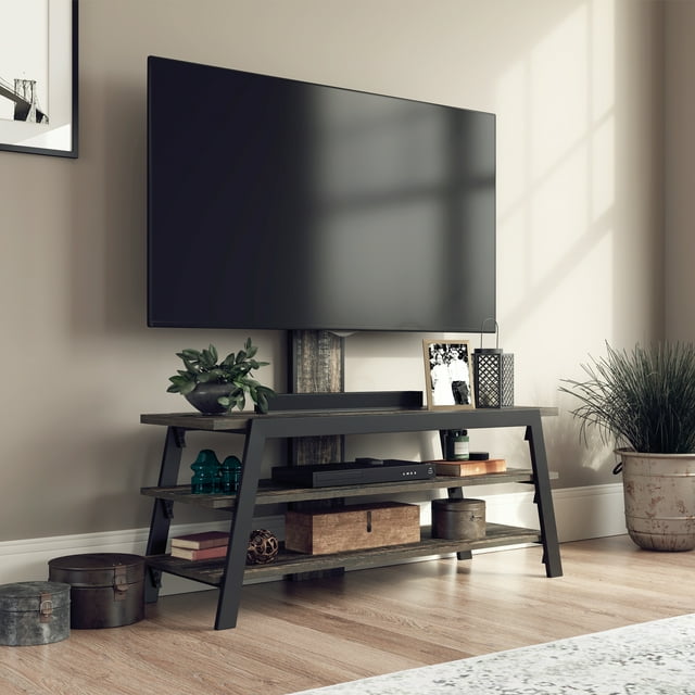 Sauder Steel River TV Stand with Mount for TVs up to 50", Carbon Oak