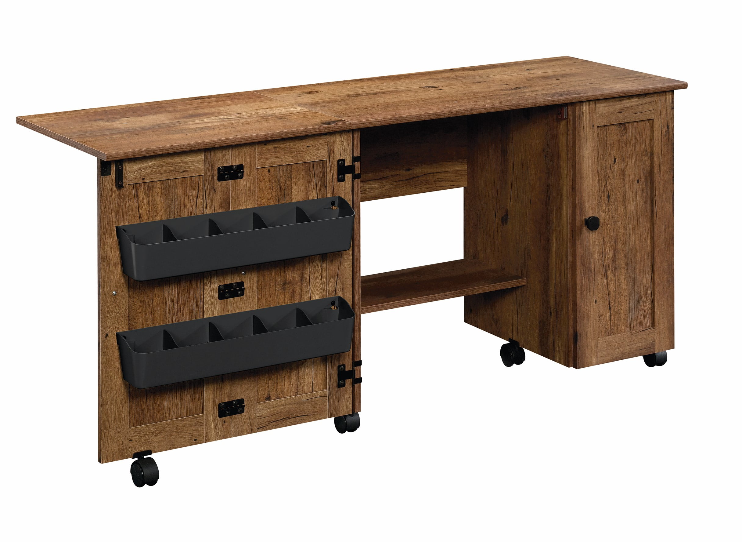 Vintage Oak Finish Rolling Craft and Sewing Cart with Drop Leaf