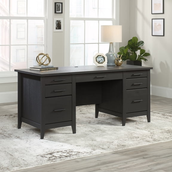 Sauder Summit Station 66"W Executive Computer Desk, Raven Oak