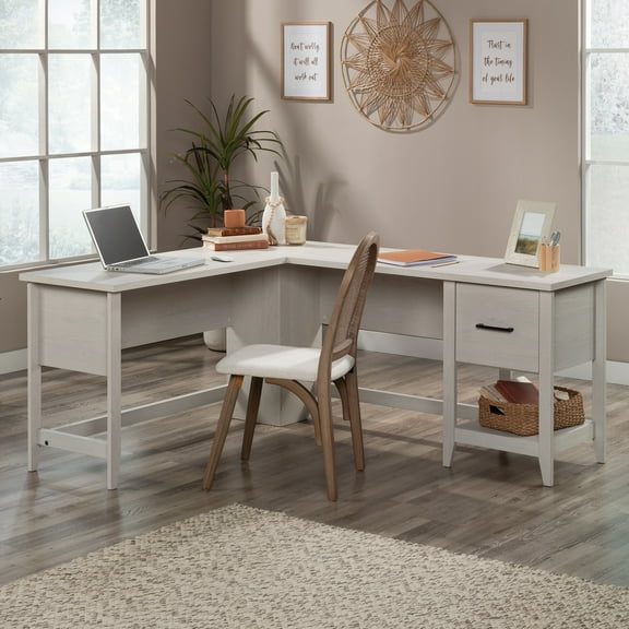 Sauder Summit Station L-Shaped Home Office Desk with Drawer, Glacier Oak Finish