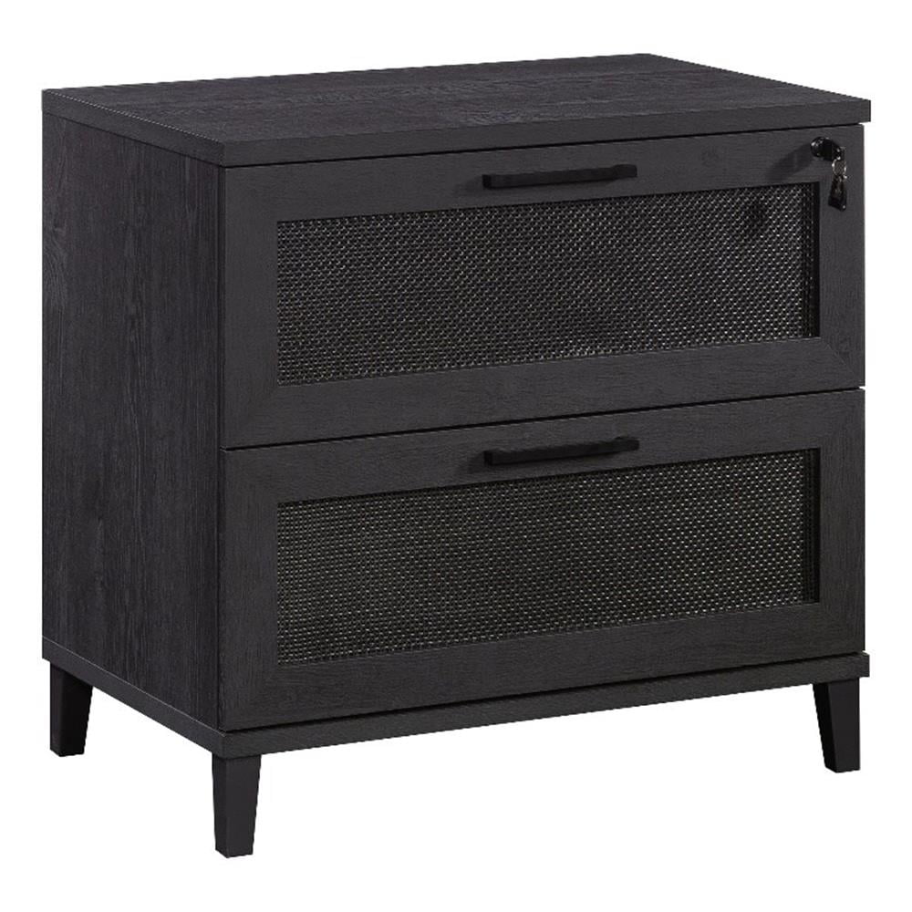 Raven Oak 2-Drawer Lockable Lateral File Cabinet with Rattan Inserts