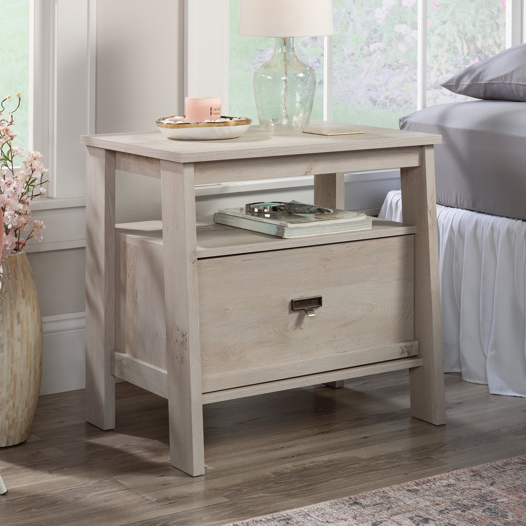 Chalked Chestnut 1-Drawer Nightstand with Open Shelf