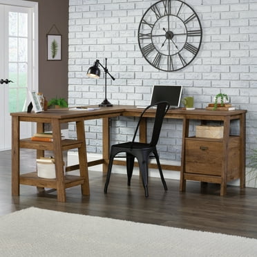 Sauder Trestle L-Shaped Trestle Desk, Vintage Oak Finish