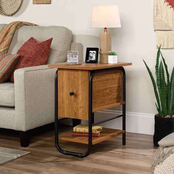 Sauder Union Plain Prairie Cherry Side Table with Flip Down Door, Prairie Cherry Finish