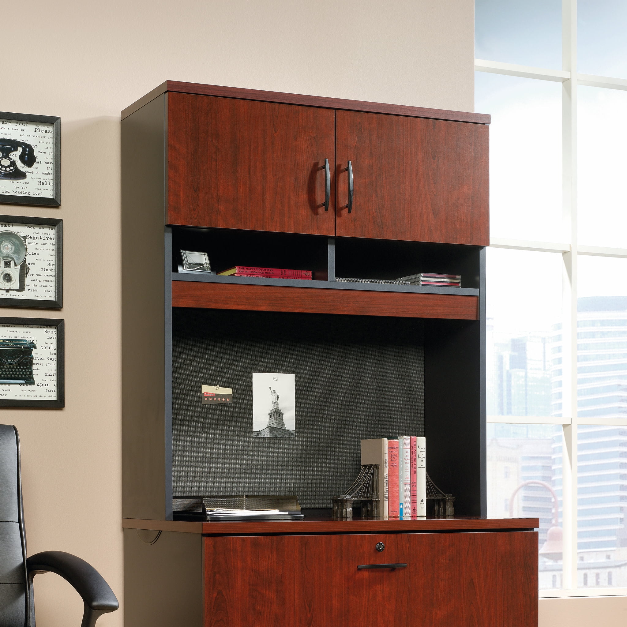 Classic Cherry and Black Lockable Lateral File Hutch