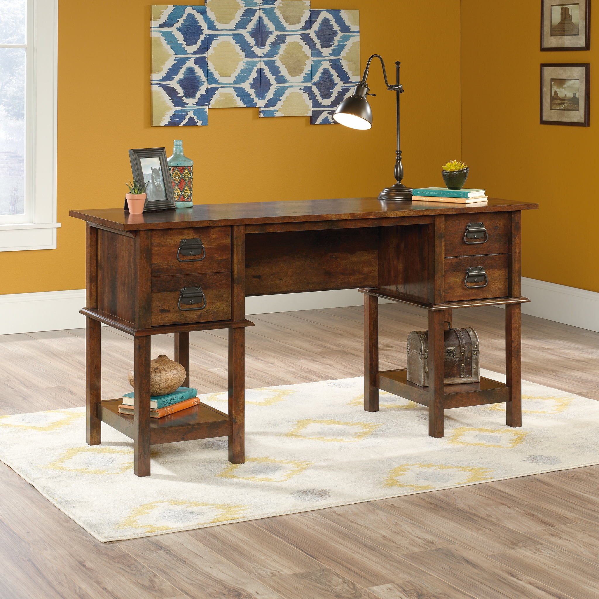 Curado Cherry Spacious Home Office Desk with File Storage