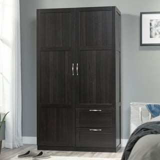 Homsee Wardrobe Armoire with Mirror, 3 Doors, Hanging Rod & 6 Storage  Compartments, Wooden Closet Storage Cabinet with Metal Legs for Bedroom,  Brown