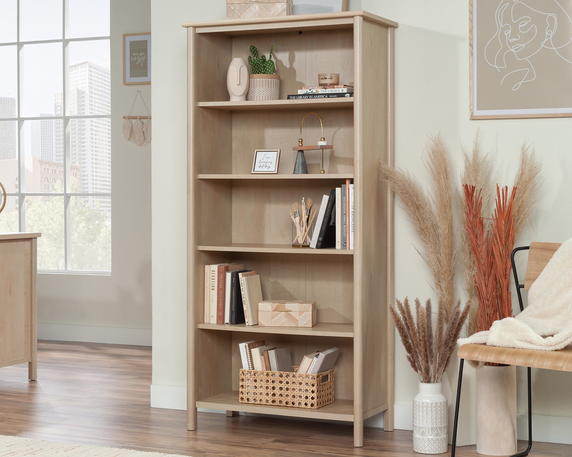 Natural Maple Adjustable 5-Shelf Bookcase