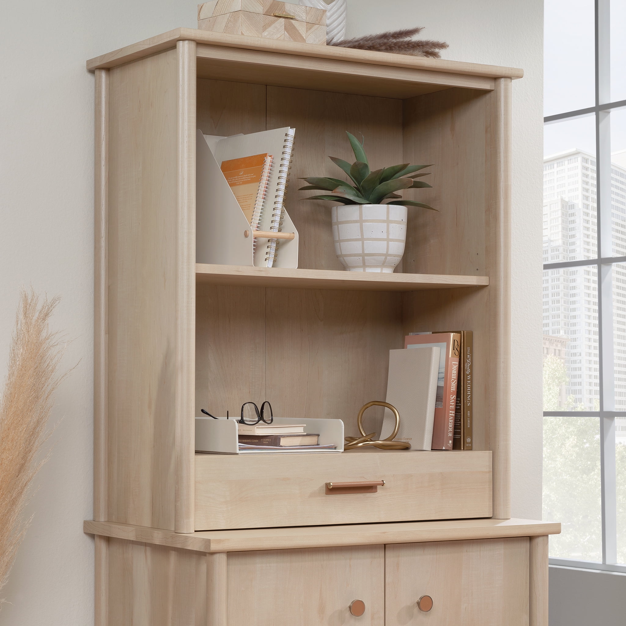 Natural Maple 36" Library Hutch with Adjustable Shelf