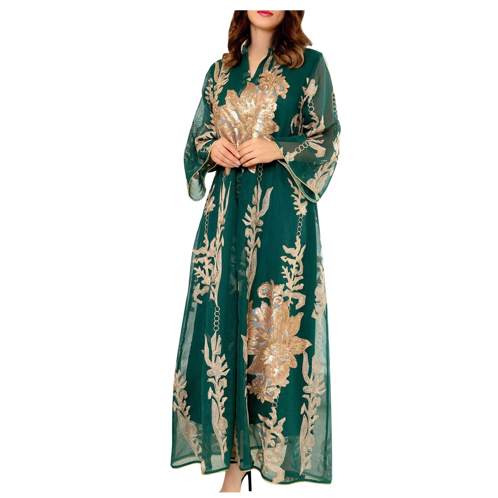 chinese dress ladies Elegant Embroidered Modest Blue Maxi Dress for Women – Luxury Arabic S –  FineLook main image 0