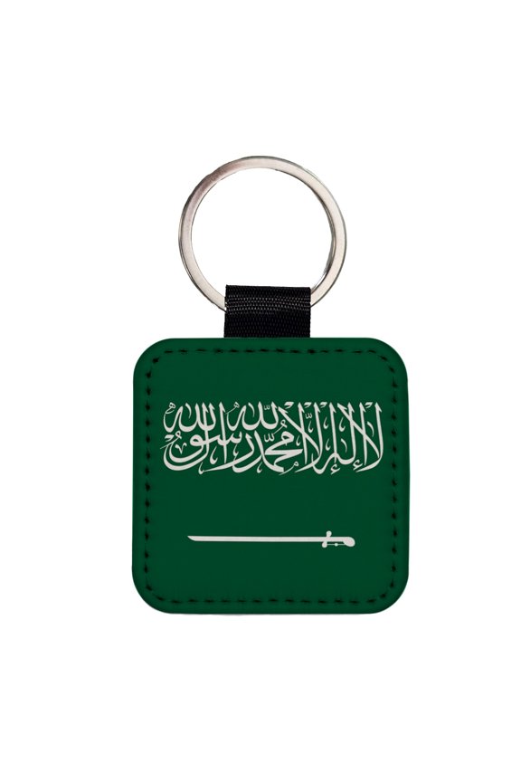 Saudi Arabia Country Flag Faux Leather Square Keychain