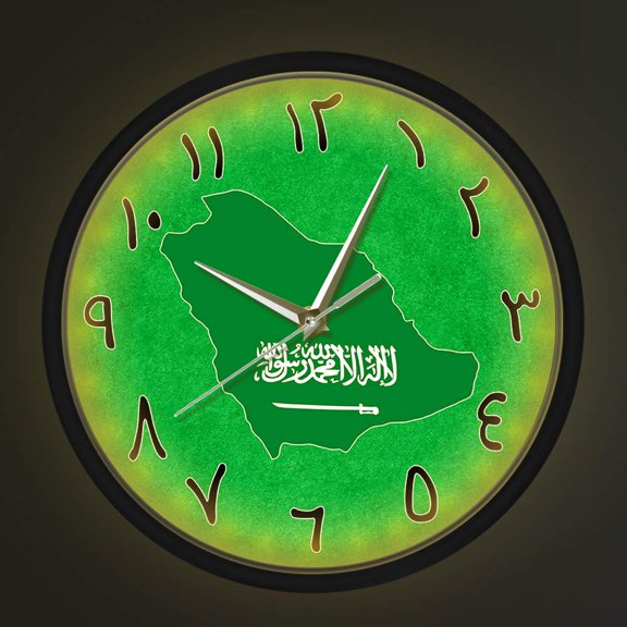 Saudi Arabia Country Map Sound Activated LED Lighting Wall Clock Middle East Arabic Home Decor