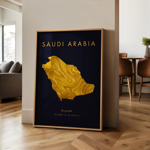 Saudi Arabia Map PRINTED Poster Gold Asia Wall Art Print Home Decor Geography Map Gift Wallpaper